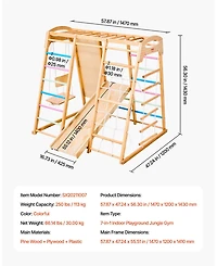 Mecale 7-in-1 Wooden Indoor Playground with swing, slide, monkey bar, ladders & net, holds up to 250 lbs.