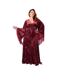 Smak Parlour Plus Fringed Long Bell Sleeved Ruched Maxi Dress