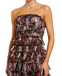 Mac Duggal Women's Strapless Micro Ruffle A Line Midi Dress