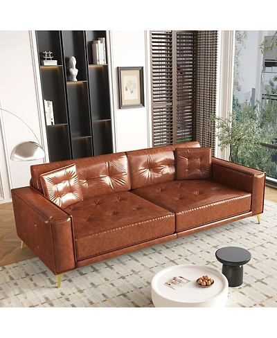 Maison Boucle 92" Faux Leather King Size Convertible Pull-Out Sleeper Sofa Bed with Wide Armrests & Pillows, 4-Seater
