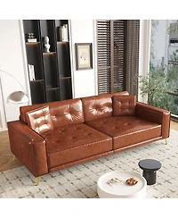 Maison Boucle 92" Faux Leather King Size Convertible Pull-Out Sleeper Sofa Bed with Wide Armrests & Pillows, 4-Seater