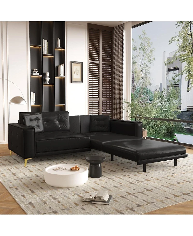 Maison Boucle 92" Faux Leather King Convertible Pull-Out Sleeper Sofa Bed with Wide Armrests & Pillows, 4-Seater