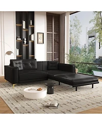 Maison Boucle 92" Faux Leather King Convertible Pull-Out Sleeper Sofa Bed with Wide Armrests & Pillows, 4-Seater