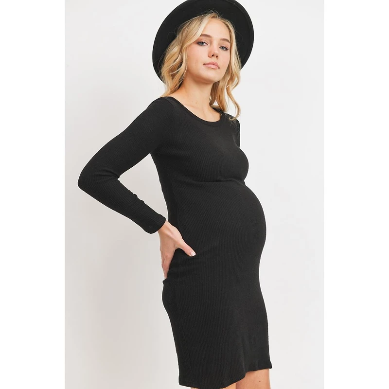 Hello Miz Maternity Ribbed Knit Long Sleeve Dress