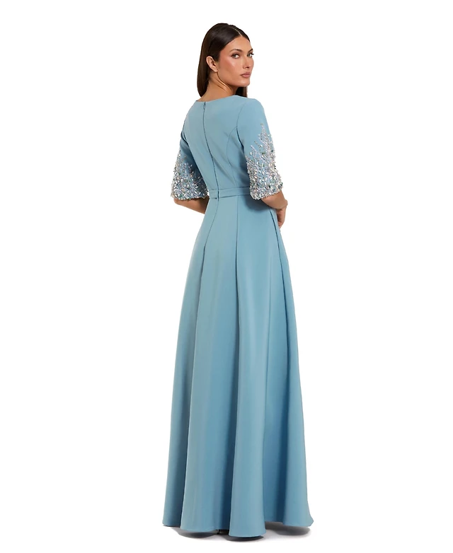 long sleeve red formal dress Luxury Pearl Red Evening Dress with 3D Flowers Cape SS585  DreamyVow