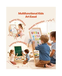 Wooden Kids Art Easel 2-in-1 Magnetic, Chalkboard, Paper Roll