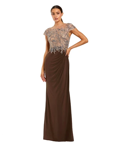 Mac Duggal Women's Crystal-Embellished Jersey Evening Gown with Sheer Bodice