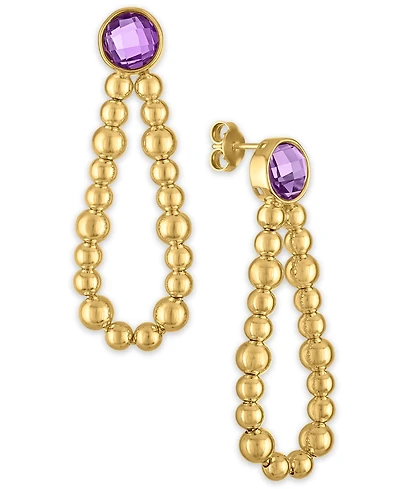 Macy's Amethyst (4 ct. t.w.) Beaded Loop Drop Earrings 14k Gold Over Sterling Silver (Also Available Sky Blue Topaz)