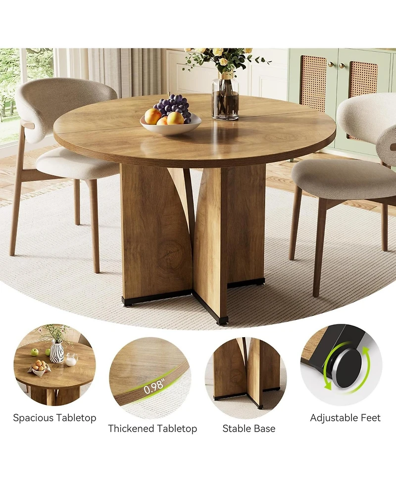 Tribesigns 39.37-Inch Round Dining Table for 4 People, Farmhouse Kitchen Dinner Table with Wooden Tabletop and Legs