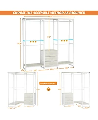 Aheaplus Heavy Duty Closet Rack with 5 Hanging Rods & 3 Fabric Drawers, Reversible Garment Shelves for Closet/Bedroom