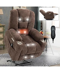 Maison Boucle Chenille Power Lift Recliner with Massage, Heat, Usb & Cup Holders, Wide Heavy-Duty Electric Chair for Seniors