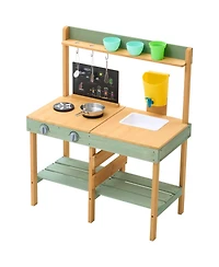 Sugift Outdoor Mud Kitchen with Planter Box, Blackboard & Faucet