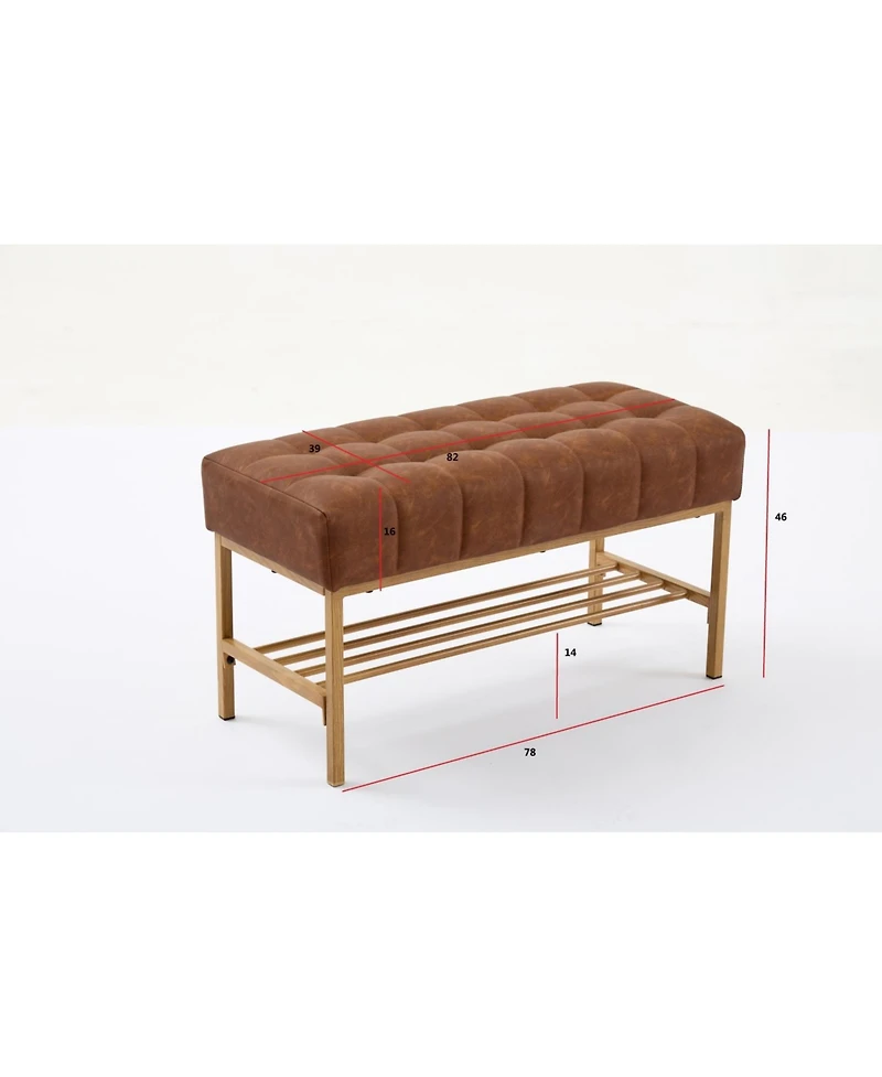 Streamdale Upholstered Shoe Bench with Shelf and Metal Legs, 300 Lb Capacity