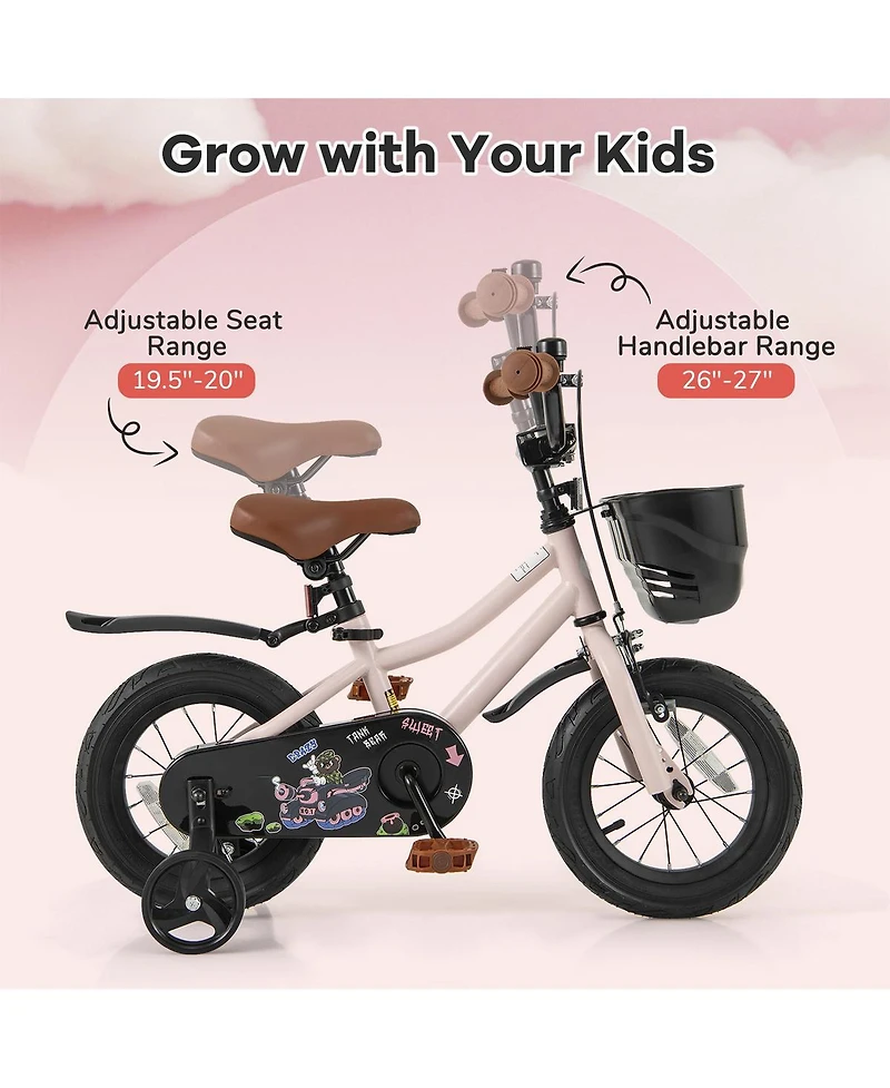 Sugift 14 Inches Kids Bike with Basket and Adjustable Handlebar for 3-8 Years Old