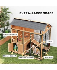 PawHut Extra Large Dog House with Activity Platform, Storage Cabinet