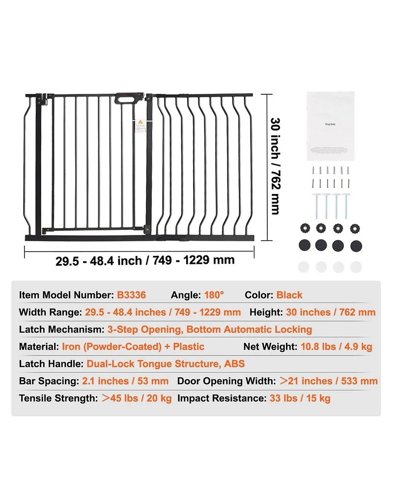 Cozito Extra-Wide Walk-Thru Safety Gate with Auto-Close, 29.5"-48.4", Black