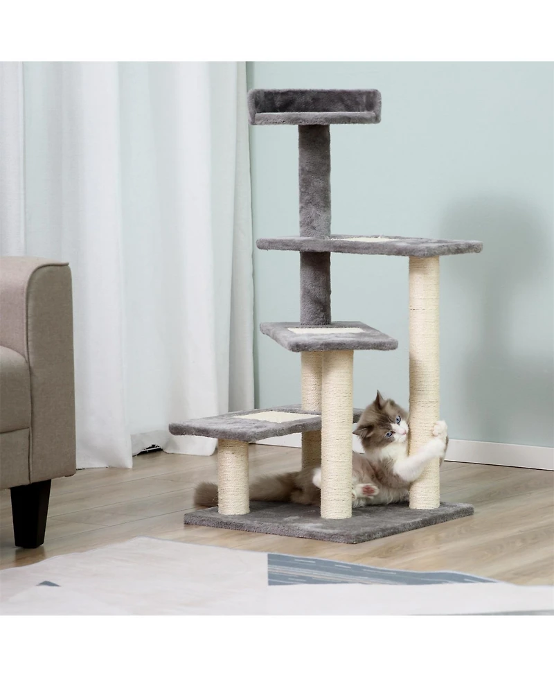Aostirmotor 4-Step Multi-Level Carpeted Cat Tree with Scratching Post Pet Stairs