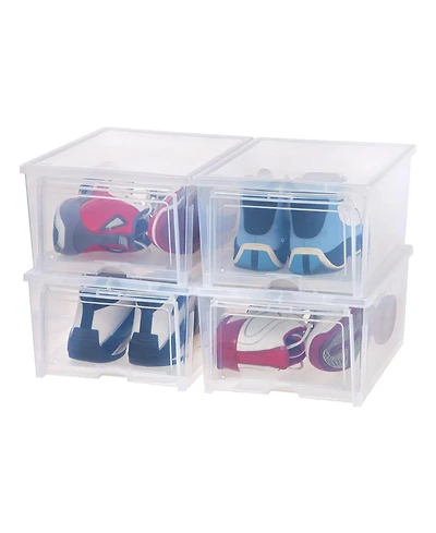 Iris Usa 4pk Stackable Wide Shoe Storage Box with Flip Up Door, Clear