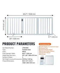 Cozito 3-Panel Foldable Freestanding Pet Gate, 60" W x 24" H, White