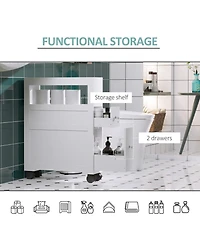 Wood Rolling Slim Narrow Bathroom Floor Side Storage Cabinet
