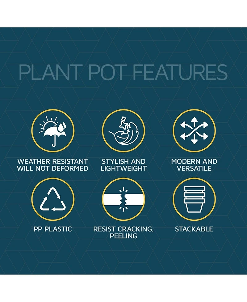 Lifemaster Planter Pots with Drainage Holes, Lightweight, Durable & Space-Saving Indoor & Outdoor Plastic Planters, Modern Design