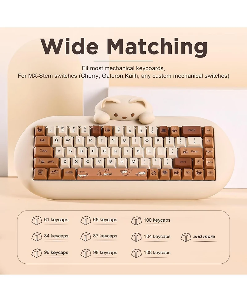 Lofree Coffee Cat Pbt keycaps set, 152 dye-sub keys with key puller, fits Cherry/Gateron Mx mechanical keyboards