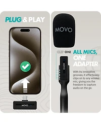 Movo Wireless Mini Uc Duo Dual Ultra Compact Wireless Lavalier Microphones for iPhone 15 and up with Handheld Adapter