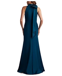 Tadashi Shoji Women's Sims Taffeta Shoulder Bow Halter Gown Hibiscus