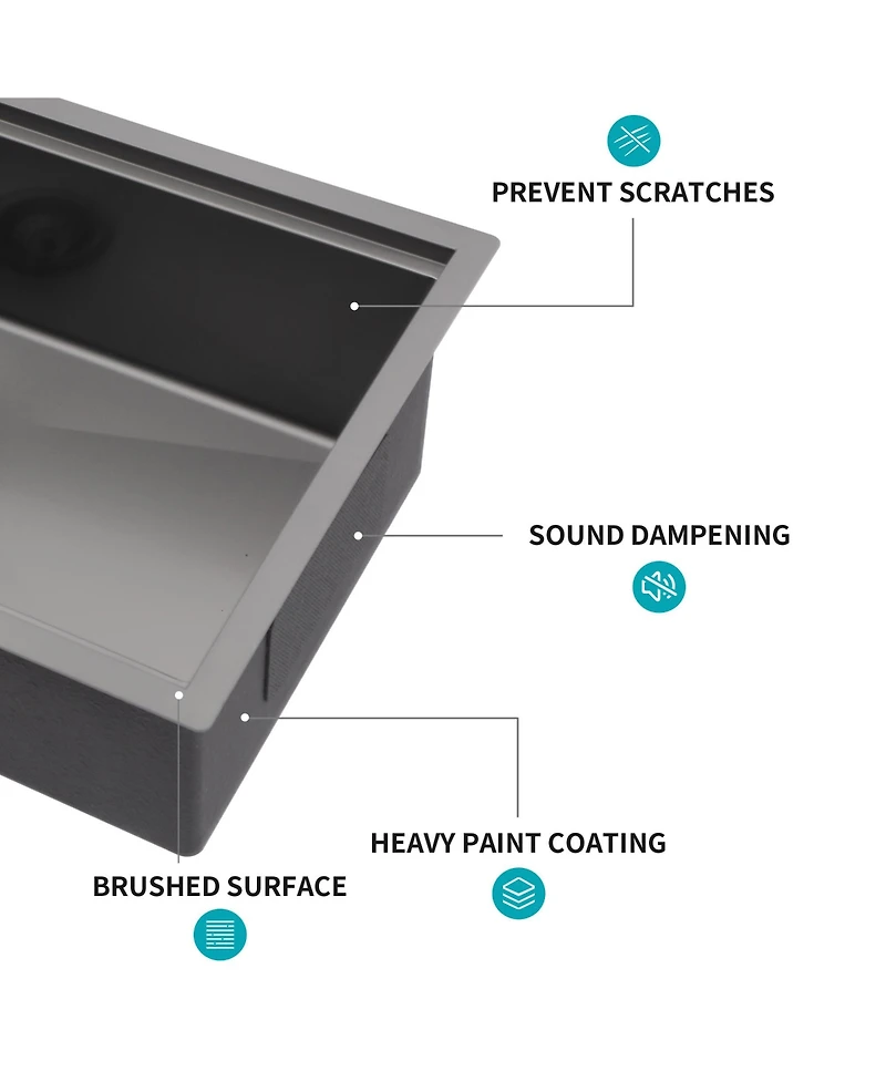 flynama 30x18x10 Inch Gunmetal Black Workstation Undermount Kitchen Sink 16 Gauge T304 Stainless Steel