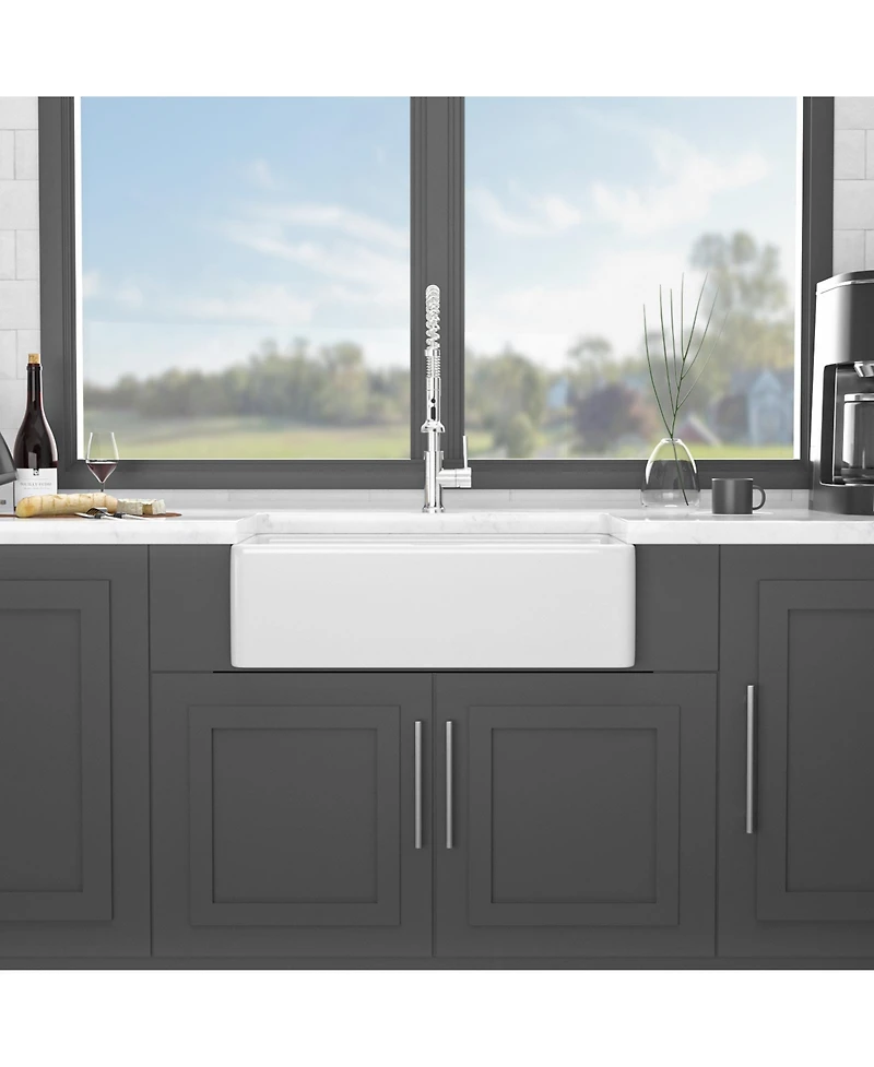 flynama 33x20x10inch White Farmhouse Sink Porcelain Ceramic Single Bowl Workstation Kitchen Sink
