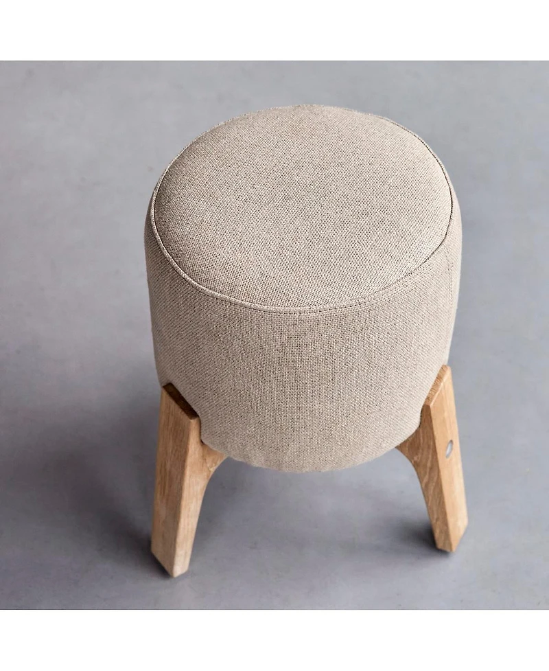 Tikamoon Drum solid Oak and Linen Stool, 1 seat