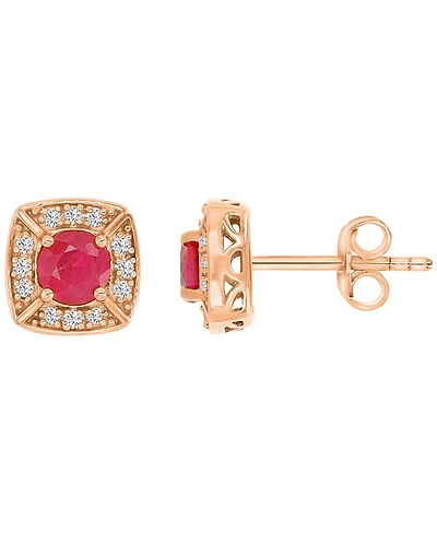 Macy's Ruby & Diamond Cushion Stud Earrings