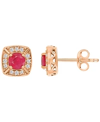 Macy's Ruby & Diamond Cushion Stud Earrings