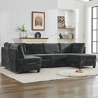 Streamdale Furniture Corduroy Sectional Sofa with Ottoman & Storage