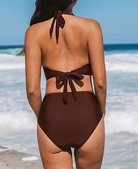 Cupshe Women's Halter V Neck Tie Back Mesh Panel Bikini Sets