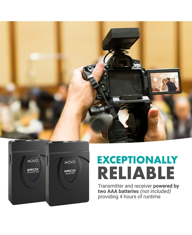 Movo WMIC50 2.4GHz Wireless Lavalier Microphone System for Cameras