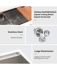 huluwat 33x22x10inch Stainless Steel Farmhouse Kitchen Sink Apron Front Workstation 16 Gauge