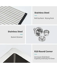 huluwat 33x19x10inch Undermount Kitchen Sink Single Bowl Stainless Steel 16 Gauge Deep Basin