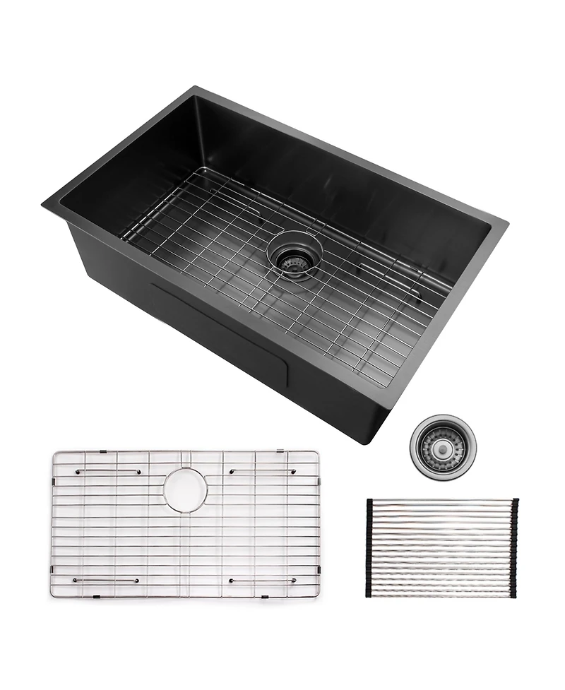 huluwat 32x19inch Gunmetal Black Kitchen Sink Stainless Steel Single Bowl Undermount Nano Surface