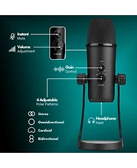 Movo UM700 Desktop Studio Usb Microphone with Stereo, Cardioid, Omnidirectional, and Bi-Directional Polar Patterns