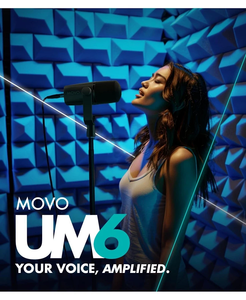 Movo UM6 Dynamic Podcast Microphone with Built-in GainCast Preamp