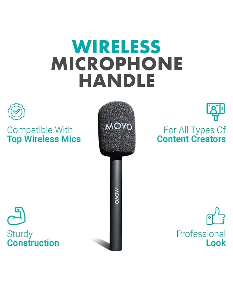 Movo Wmx-hm Handheld Interview Mic Handle for Wireless Microphone Transmitters