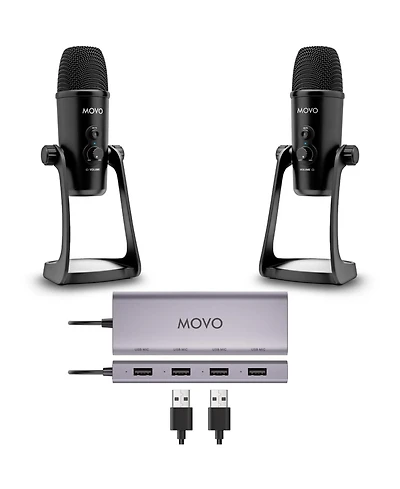 Movo Usb Podcast Equipment Bundle for 2 with Usb Interface with 2 Condenser Microphones
