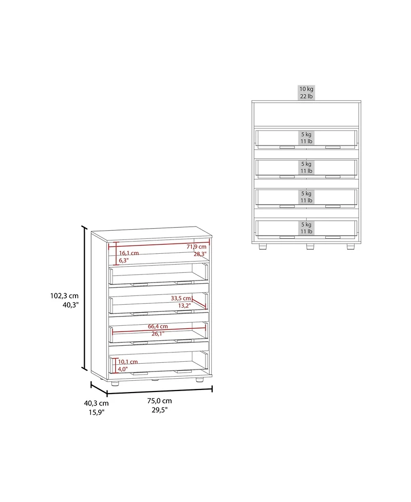 Fm Furniture Tokio 4 Drawer Dresser with Open Shelf, Stained Walnut