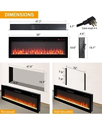 Clihome Smart 50" WiFi-Enabled Electric Fireplace Heater, Recessed in-Wall and Wall-Mounted