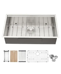 flynama 33x19x9 Inch Undermount Single Bowl Kitchen Sink 16 Gauge 304 Stainless Steel Ledge Workstation