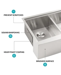 flynama 33x22x10 Inch Double Bowl 5050 Farmhouse Workstation Kitchen Sink 16 Gauge T304 Stainless Steel Apron Front With Cutting Board Colander