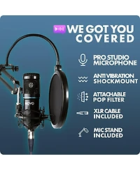 Movo PodPak4A 4-Pack Universal Xlr Condenser Microphone Podcast Equipment Bundle for 4