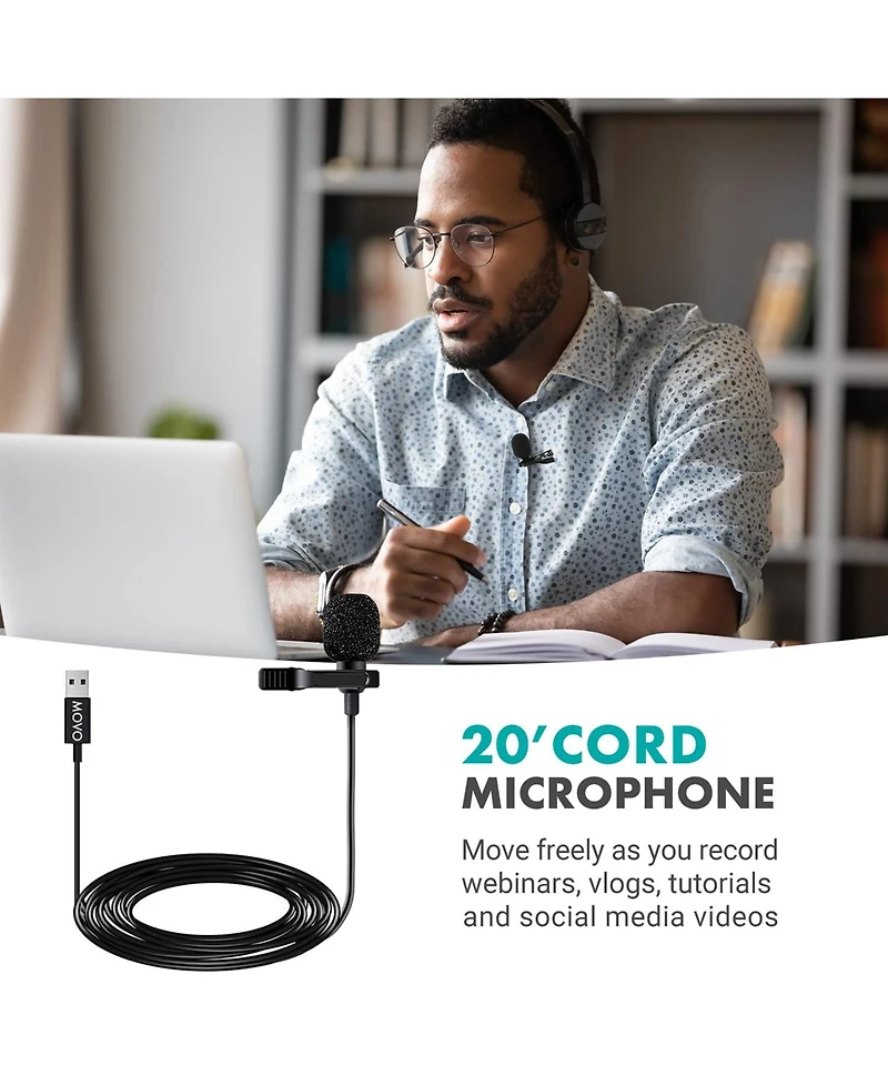 Movo M1 Usb Lavalier Lapel Clip-on Omnidirectional Condenser Computer Microphone for Pc and Mac