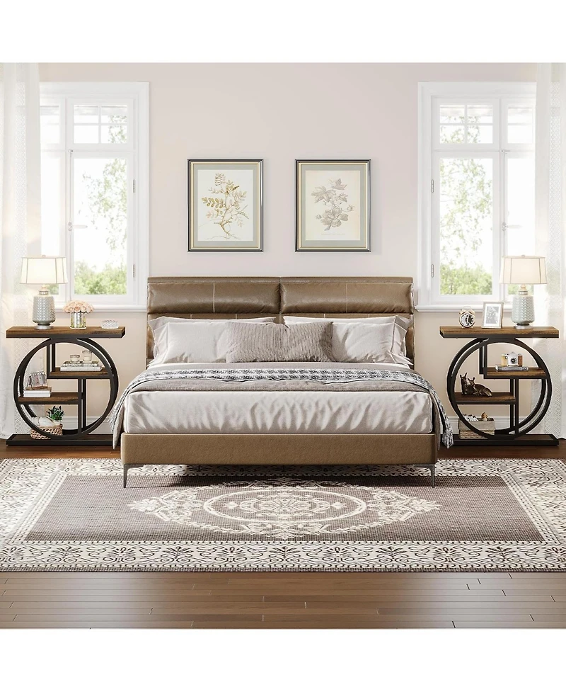 Tribesigns End Table Set of 2, 4-Tier Narrow Side Table, Wood Small Sofa Industrial Bedside for Bedroom